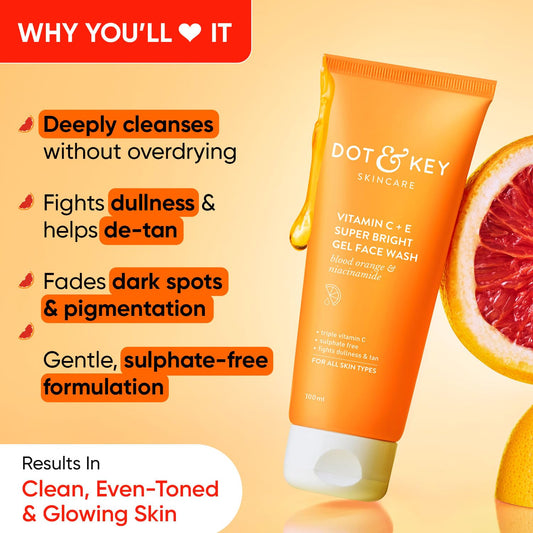 DOT & KEY Vitamin C + E Super Bright Gel Face Wash 100ml | India (EDP-3494)
